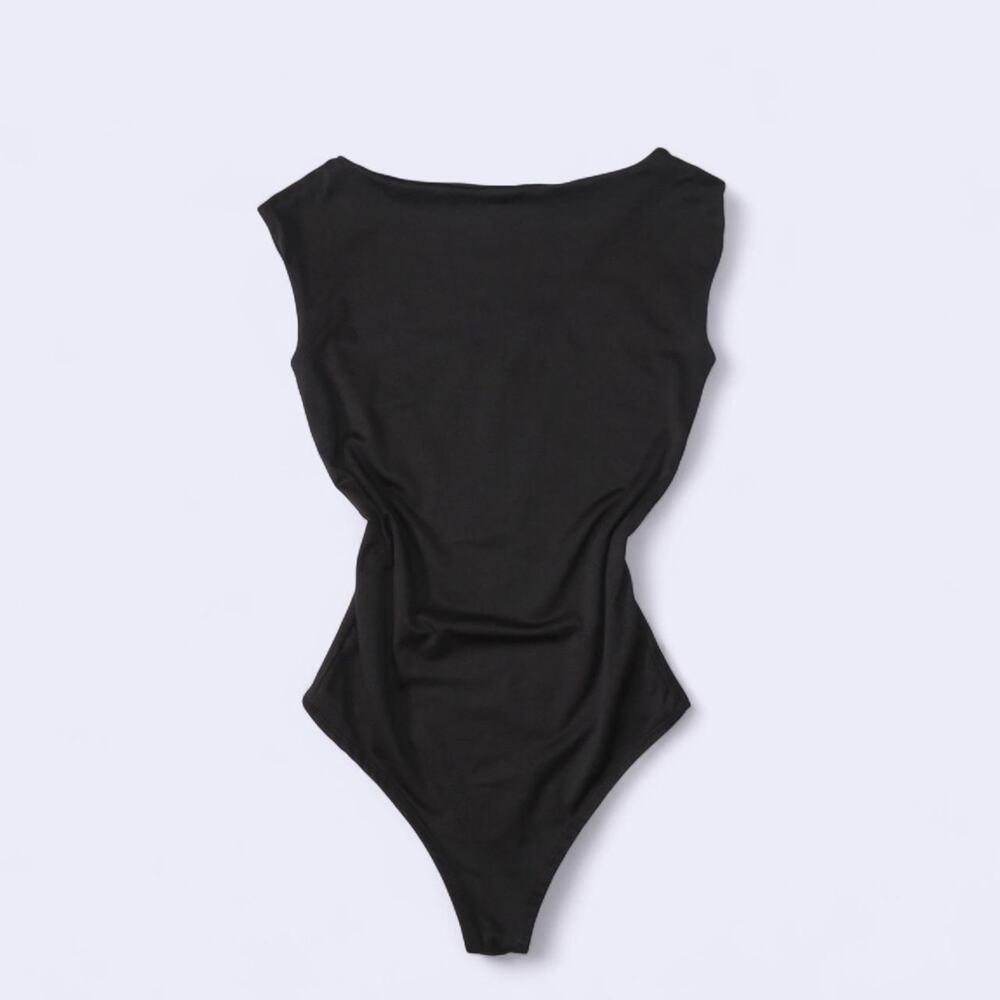 Black bodysuit with high neckline